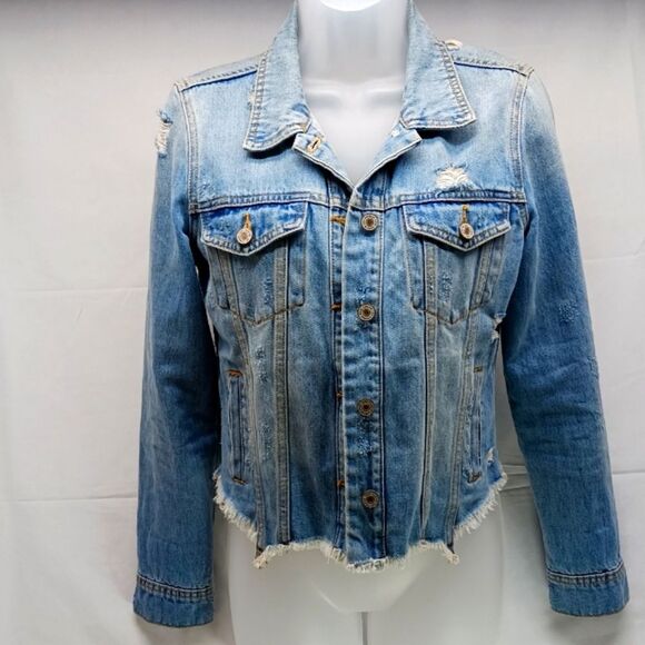 KanCan Light Wash Distressed Estilo/ Crop 4 Pocket Denim Jacket. Woman's XS.... - Picture 7 of 15